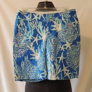 NWT Lilly Pulitzer Sz 0 Chipper Shorts Bermuda Brewster Blue Good Reef Cotton